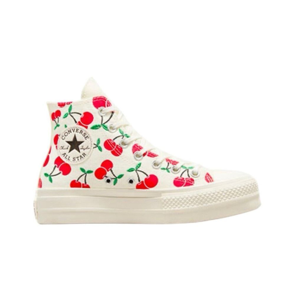 Converse Womens Chuck Taylor All Star Lift White Cherry Platform Sneakers Sz 7.5
